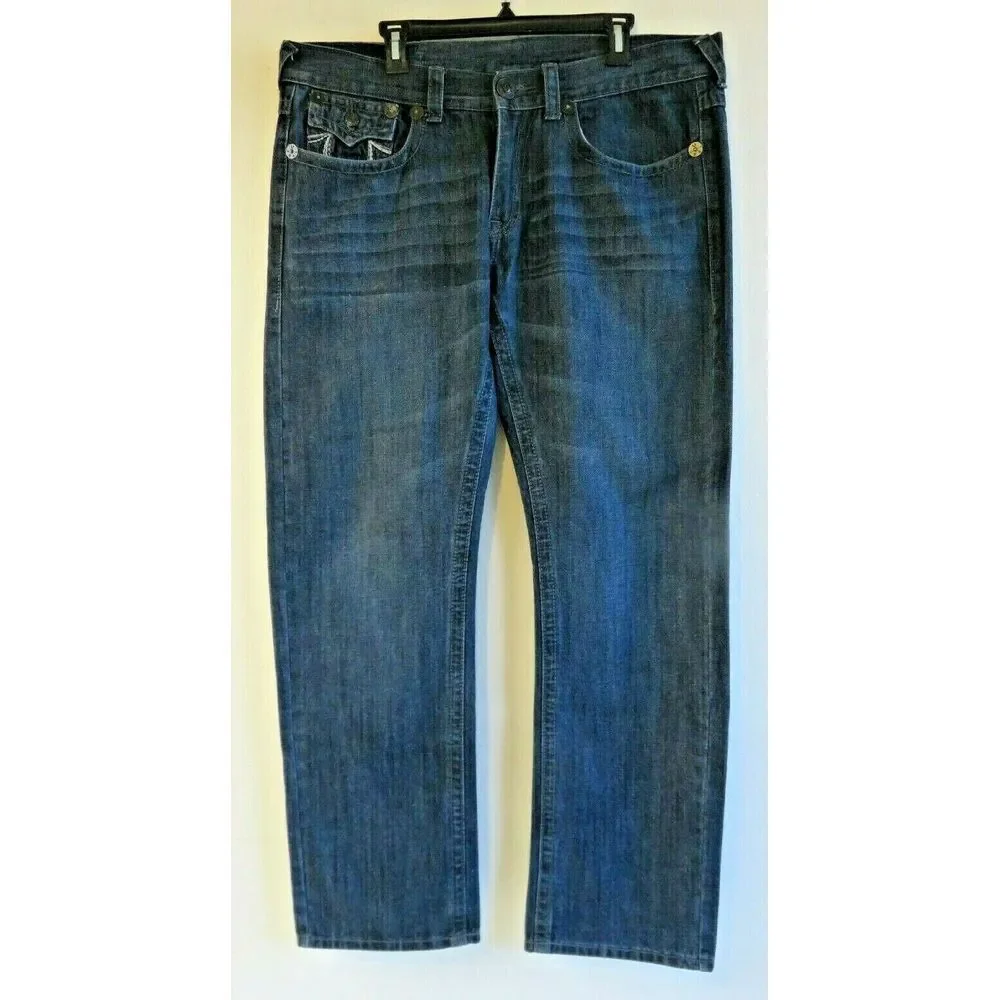 Mens‎ True Religion Jeans Dark Blue Size 38 Cotton USA Rainbow Billy Flap Pocket